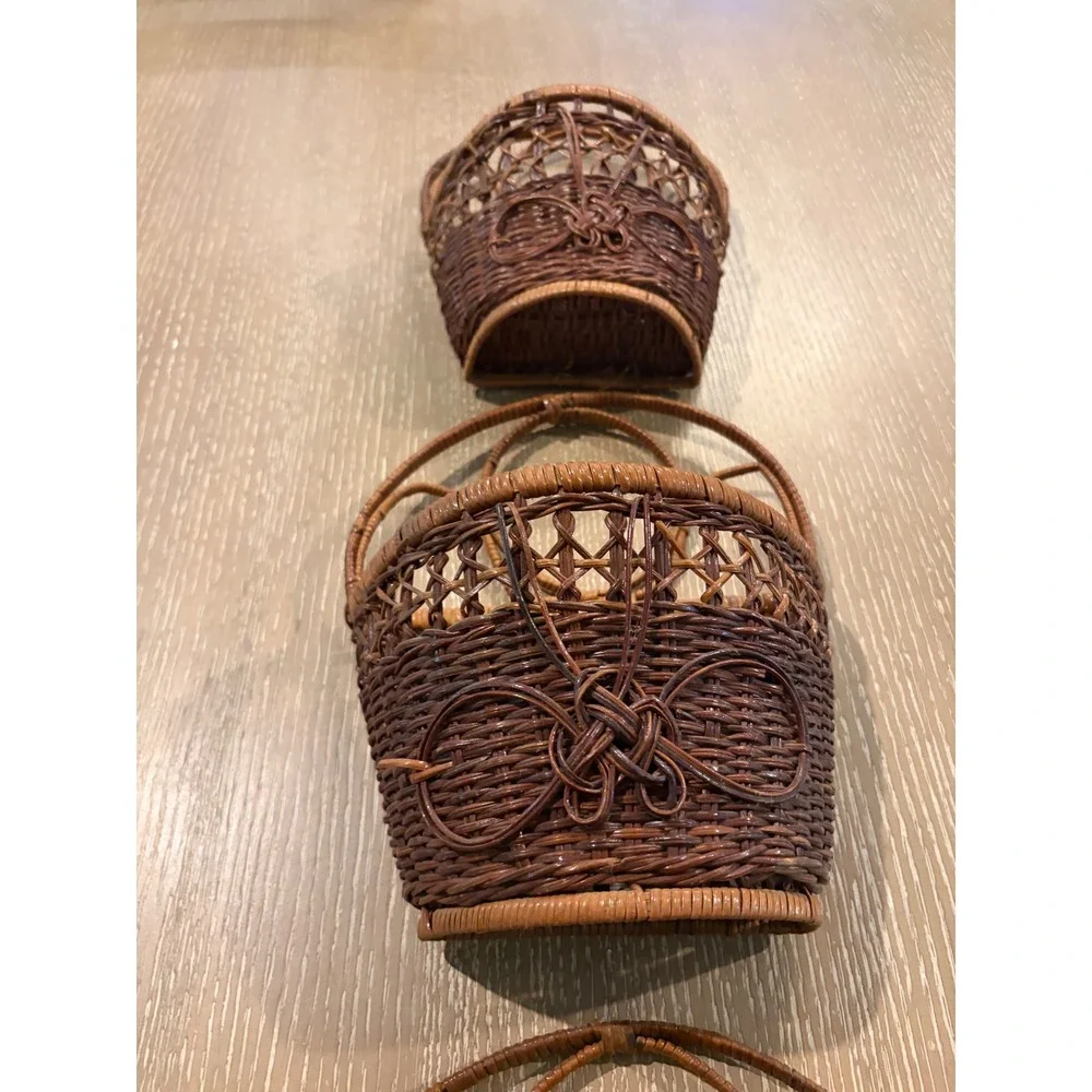 Vintage Wicker Wall Baskets Set of 3 Nesting Rattan Hanging Storage Boho Decor
